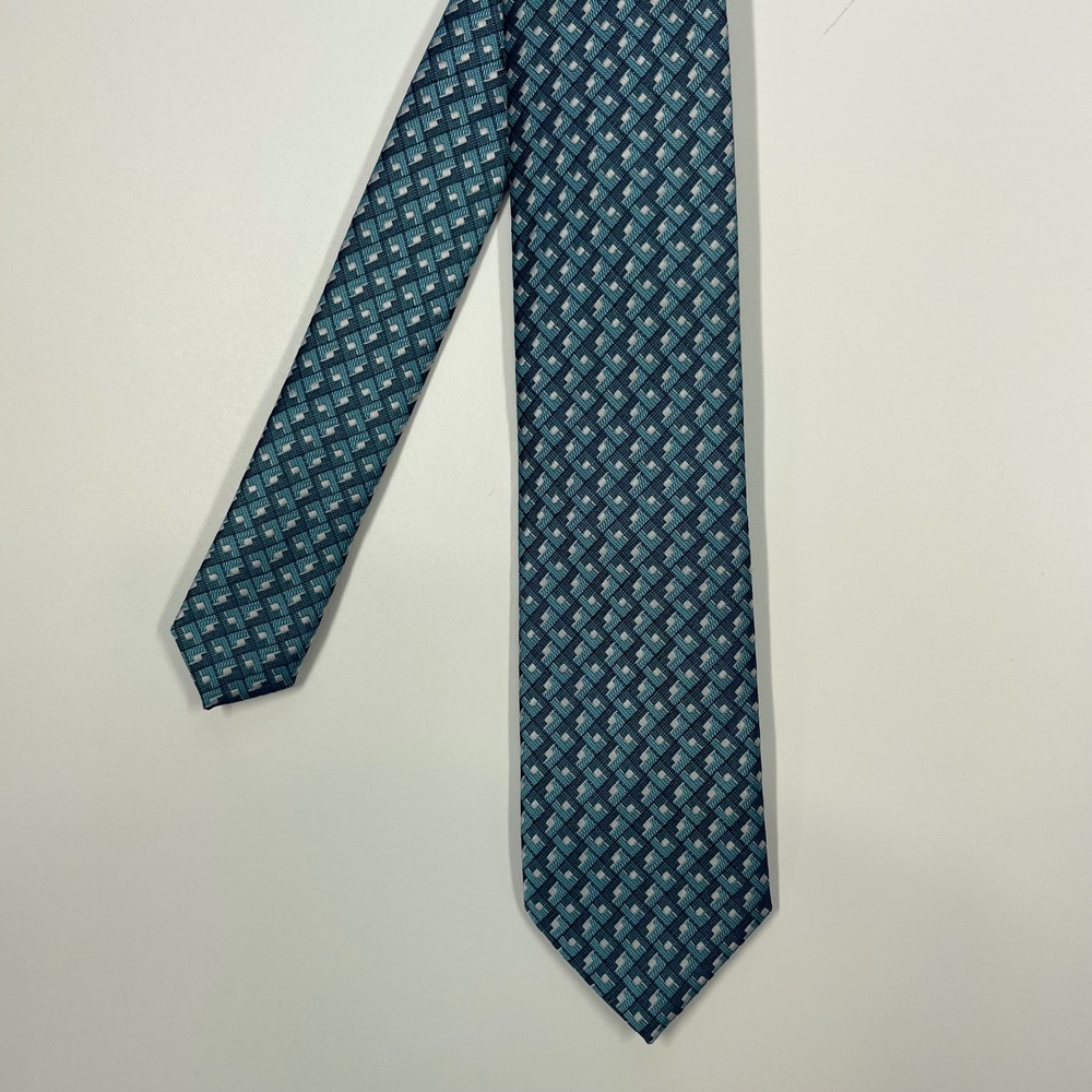 Van Heusen Teal Blue Geometric Basketweave Necktie Mens OS